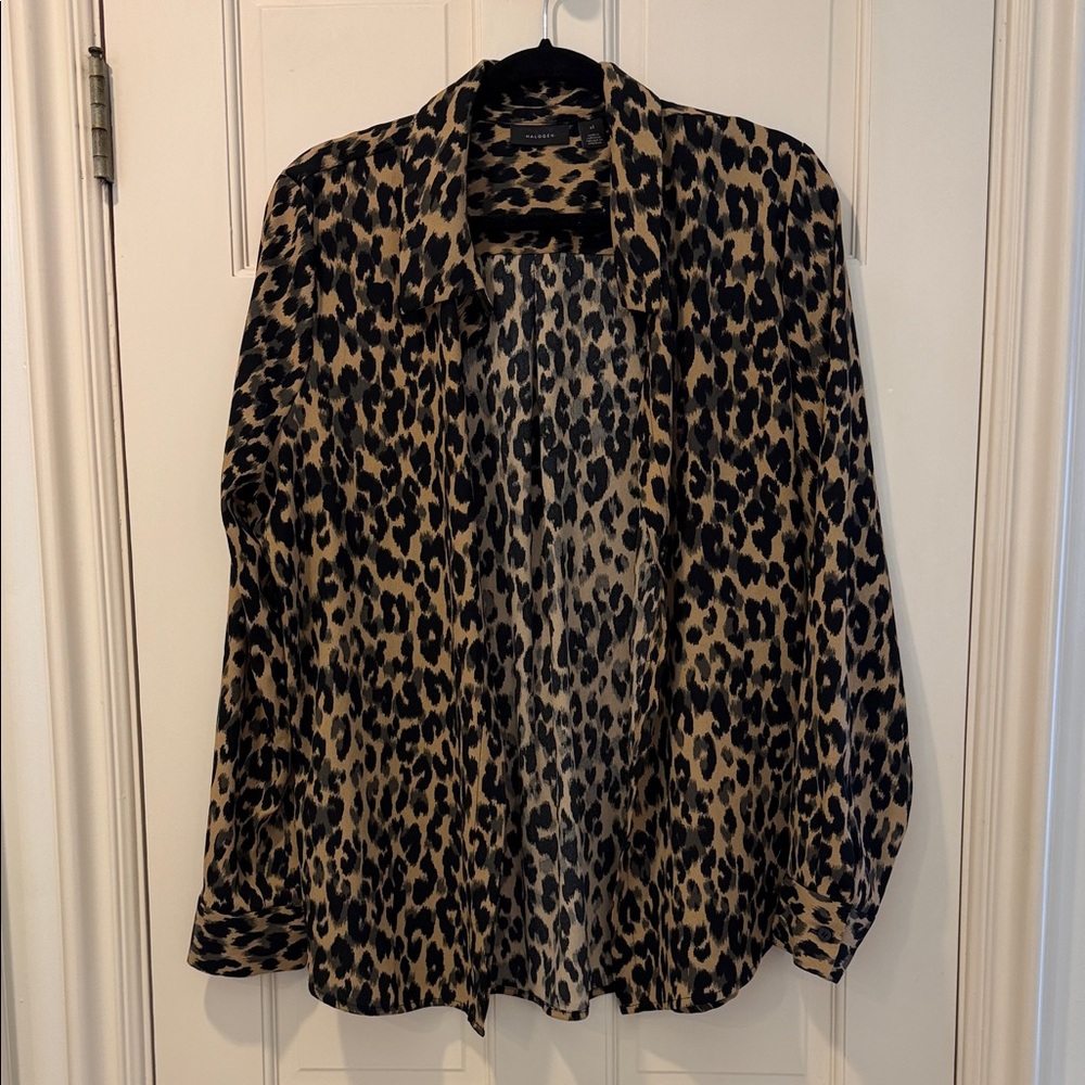 Halogen Leopard Print Open Front Blouse - Tan & Black